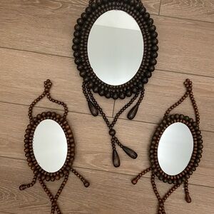 Set of 3 Wood Beaded Mirrors